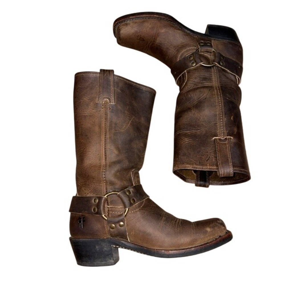 Frye Harness 12R Leather Boots Square Toe Brown 7.5